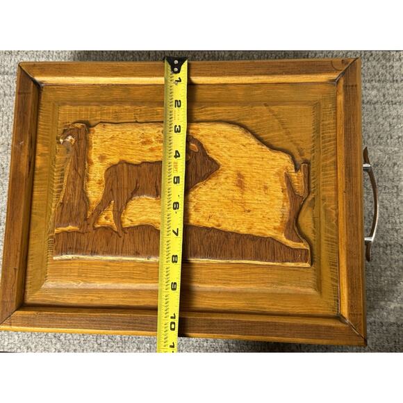 Beautiful Hand Carved Folk Art Box W Signed Painting On Inside- Kudu, Elk ? - Picture 12 of 13
